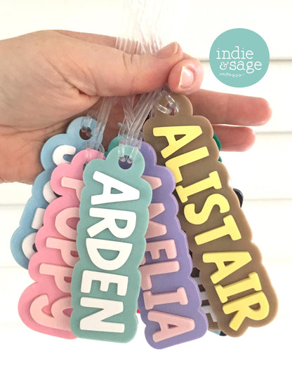 personalised double layer acrylic bag tags, choose your colours.