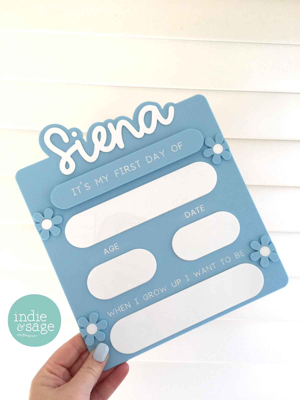 First Day and Last Day of School Sign - Personalised Acrylic Flower Design Blue
