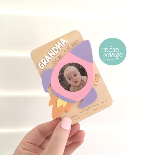 I love you to the moon and back personalised photo frame, change who its for and add your personalised message to the bottom. Comes ready to gift with the photo printed on acrylic. Perfect for mothers day and other special occasions.