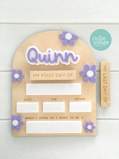 Personalised First & Last Day School Sign – Purple Daisy