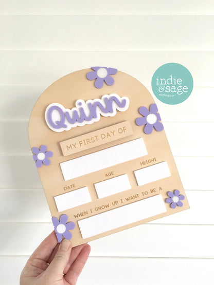 Personalised First & Last Day School Sign – Purple Daisy