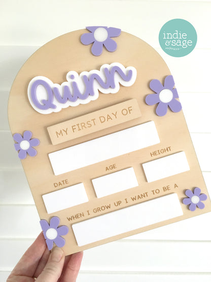 Personalised First & Last Day School Sign – Purple Daisy