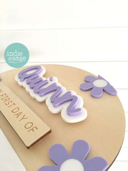 Personalised First & Last Day School Sign – Purple Daisy