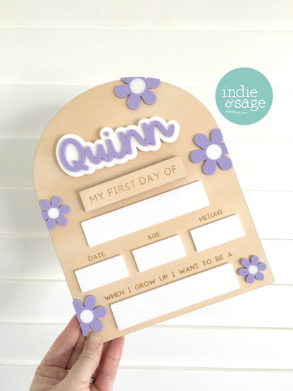 Personalised First & Last Day School Sign – Purple Daisy