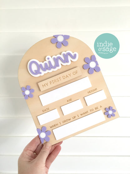 Personalised First & Last Day School Sign – Purple Daisy