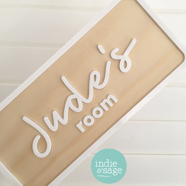 Personalised Boys Bedroom Name Sign 32 with Timber and Acrylic