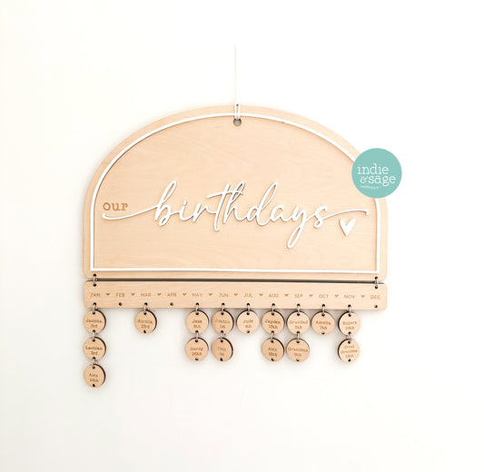 Personalised birthday calendar gift for mum or grandma displayed in home decor setting