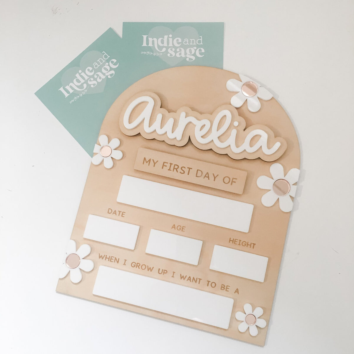 Personalised First & Last Day of School Board, White & Rose Gold Floral, Interchangeable Name Sign