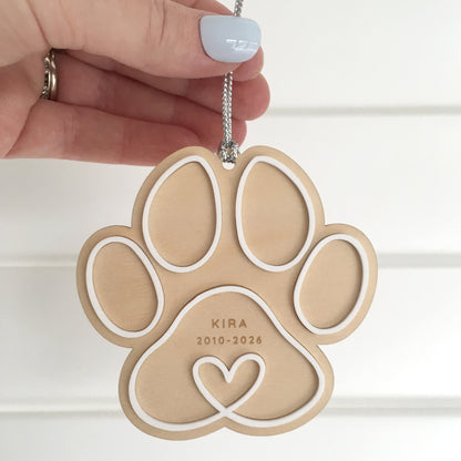 paw print shaped personalised christmas tree decoration
