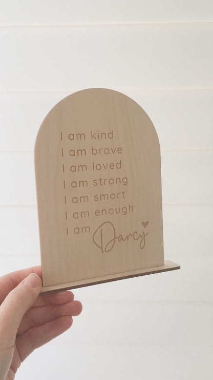 Stunning daily affirmation chart for little girls or boys featuring the words, I am kind, I am brave, I am loved, I am strong, I am smart, I am enough, I am (personalised with their name). Beautiful personalised gift idea.