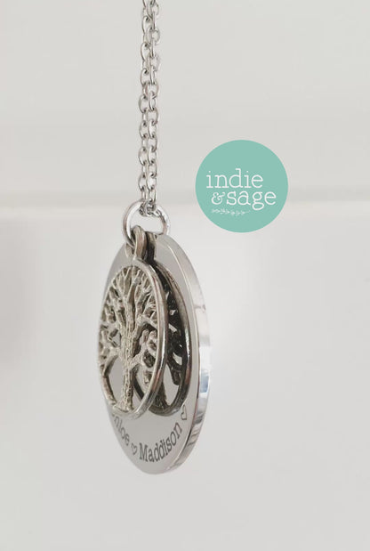 Personalised Tree Of Life Family Name Necklace (Personalise This Piece With Names Of Your Choosing)