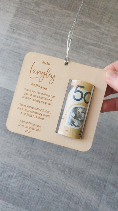 Christmas Money Holder - Teacher Gift Personalised