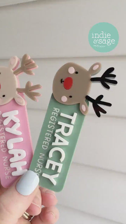 Work Name Badge Christmas Designs - Reindeer Work Name Badge - Christmas Work Name Badge - Christmas Staff Badge