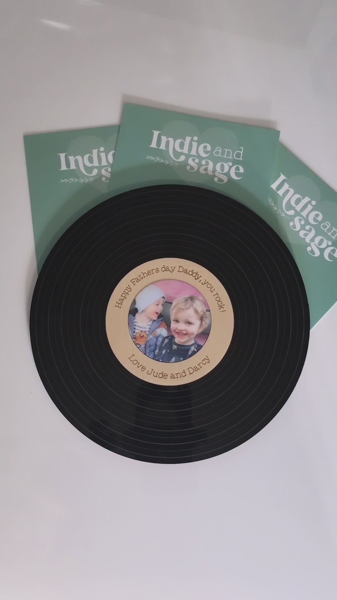 Personalised Vinyl Record featuring your engraved message, chosen photograph and the option to tap the piece to be taken to a audio or video message! A fantastic, unique personalised gift idea for your special person. #personalisedgifts #personalisedgiftideas #personalisedvinyl #fathersdaygifts #uniqueanniversarygifts #fathersday