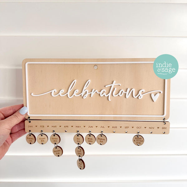Family Celebrations Birthday and Special Occasions Calendar Sign Engraved and Personalised
