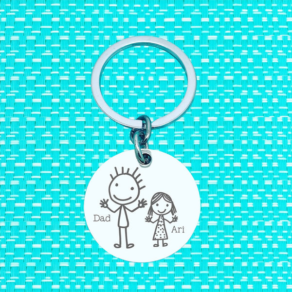 Custom Kids Drawing or Handwriting Keyring, Unique Father's Day Gift Idea