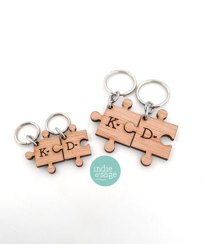 Puzzle Piece Keyring Set, Personalise it with your initials! Valentines Day Gift for Him or Her