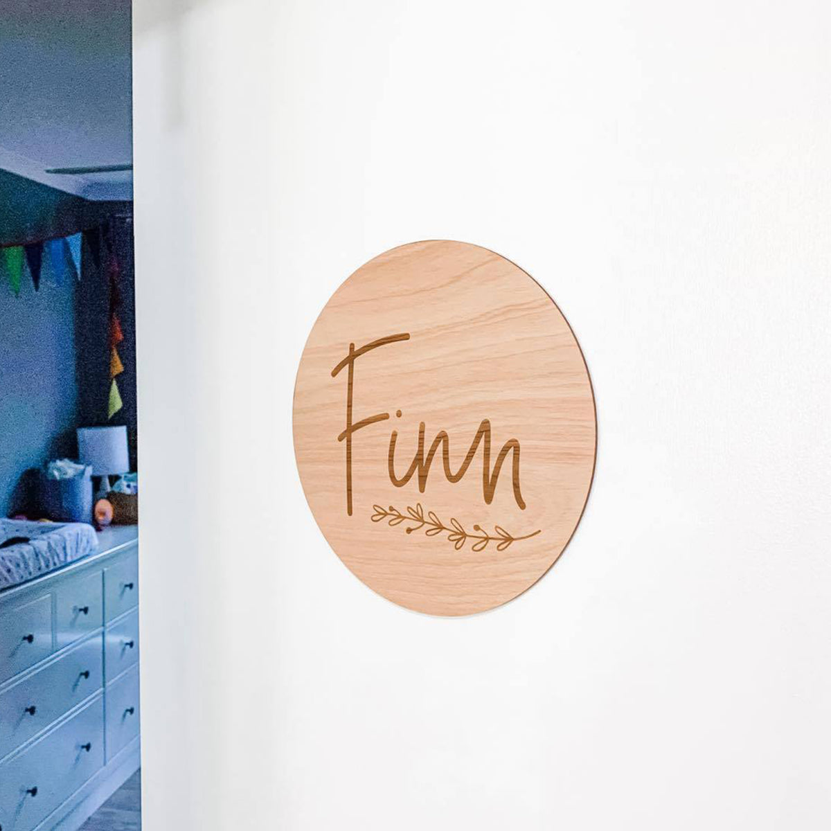 Personalised Wooden Name Plaque With A Cute Floral Wreath