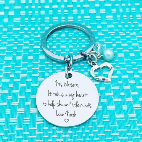 It Takes A Big Heart To Help Shape Little Minds Personalised Keyring (Teacher Gift, Personalised Teacher Gift)