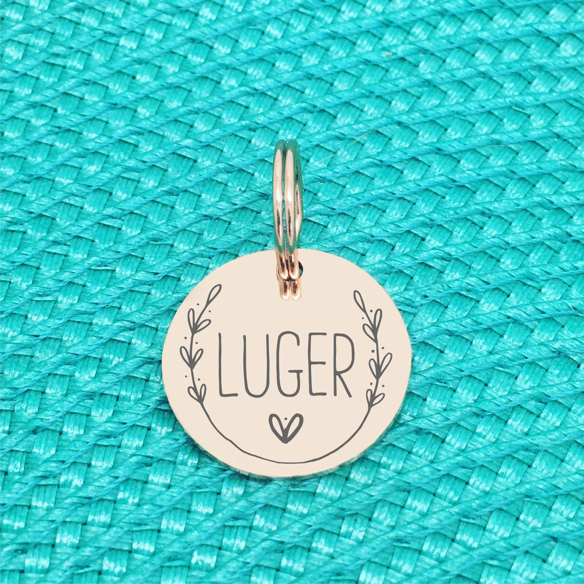 Rose Gold Personalised Dog Tag, Luger Design with Heart Image (Personalised Dog Tag / Personalised Cat Tag)