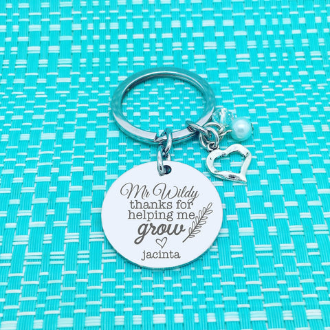 Thanks For Helping Me Grow Personalised Keyring (Personalised Teacher Gift, End of Year Gift, Gift for Teacher)