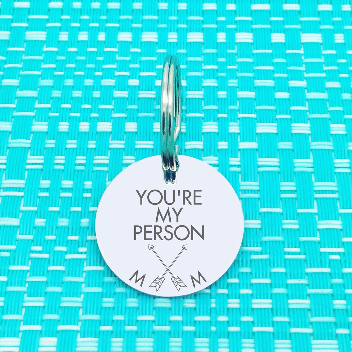 You're My Person, Personalised Engraved Metal Keyring with your intials. Valentine Gift Idea!