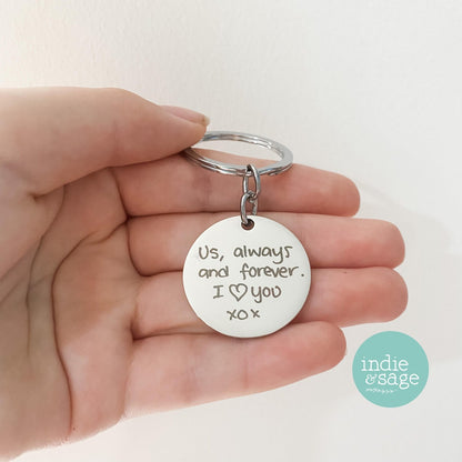 Engraved Handwriting Silver Metal Keyring, Your Handwriting Engraved on a Keyring!