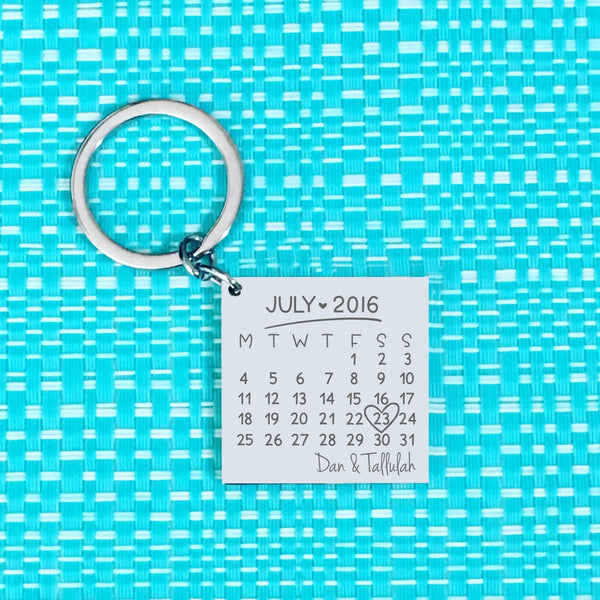 Personalised Calendar Anniversary keyring , square shaped (choose your month and year)