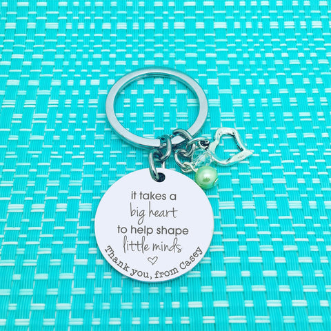 It Takes A Big Heart To Help Shape Little Minds Personalised Keyring (Teacher Gift, Personalised Teacher Gift)