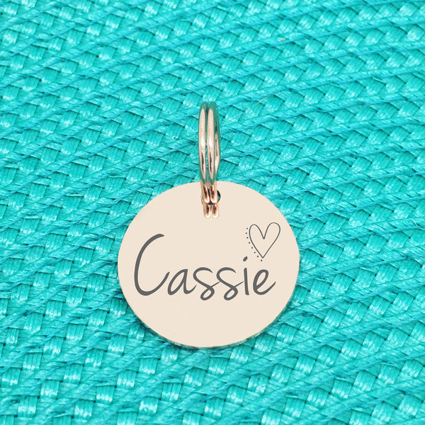 Rose Gold Personalised Dog Tag, Sadie Design with Cute Heart Image (Personalised Dog Tag / Personalised Cat Tag)