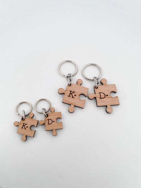 Puzzle Piece Keyring Set, Personalise it with your initials! Valentines Day Gift for Him or Her