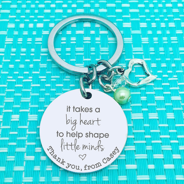 It Takes A Big Heart To Help Shape Little Minds Personalised Keyring (Teacher Gift, Personalised Teacher Gift)