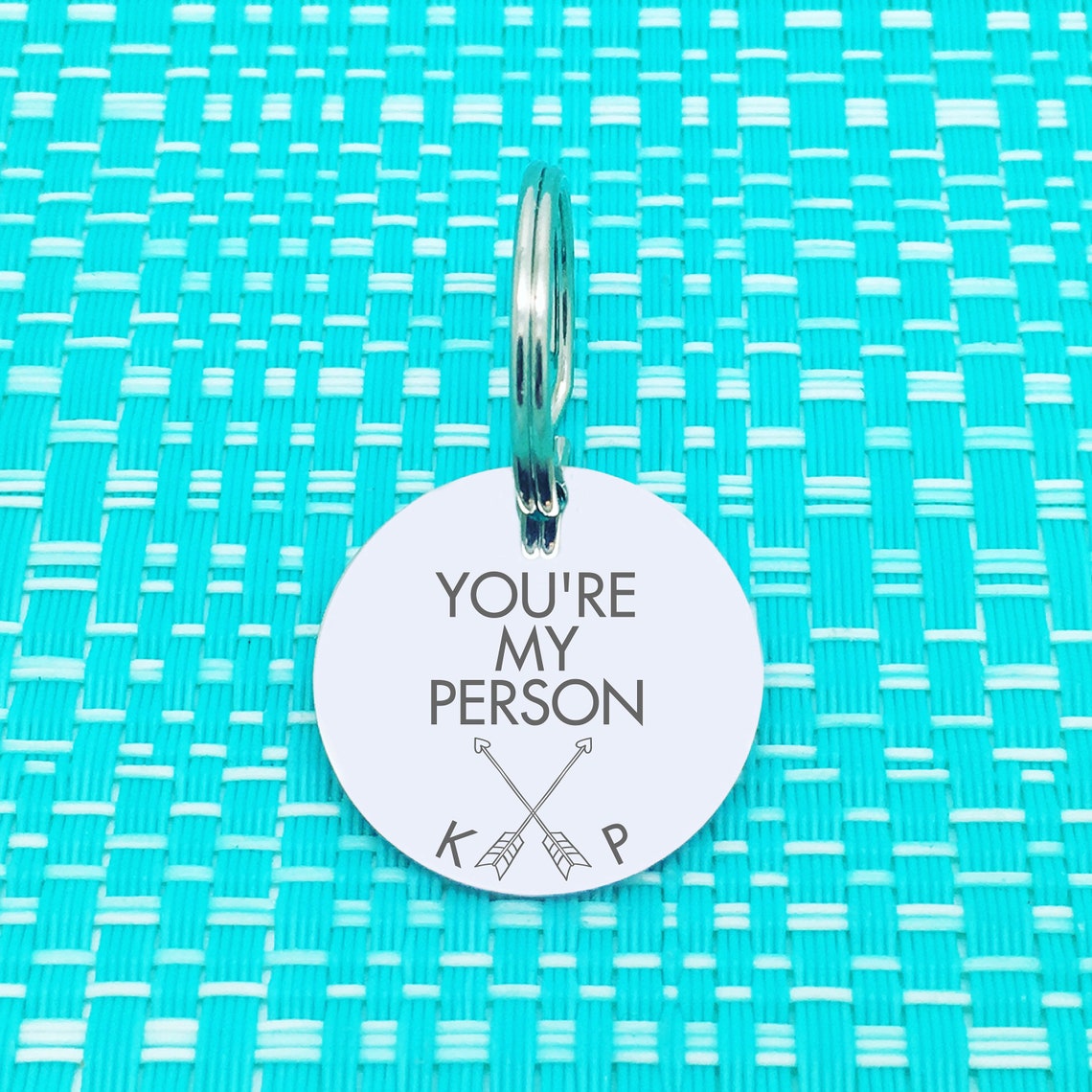 You're My Person, Personalised Engraved Metal Keyring with your intials. Valentine Gift Idea!