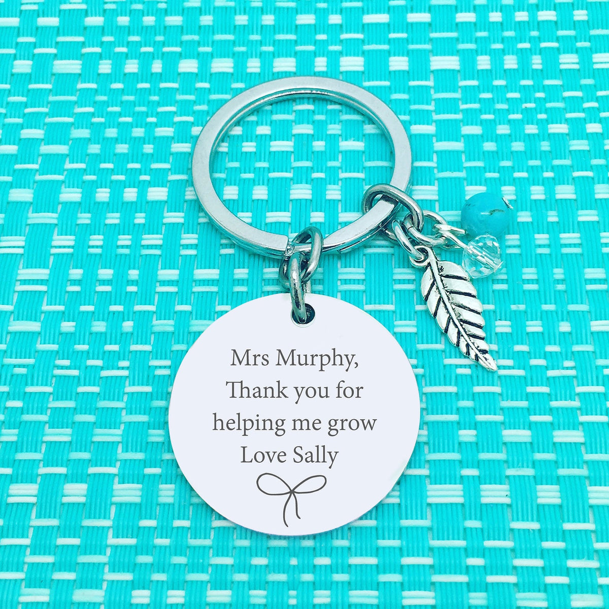 Thank You For Helping Me Grow Personalised Keyring, Bow Design (Personalised Teacher Gift, End of Year Gift, Gift for Teacher)