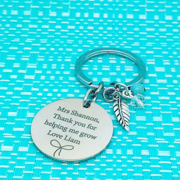 Thank You For Helping Me Grow Personalised Keyring, Bow Design (Personalised Teacher Gift, End of Year Gift, Gift for Teacher)