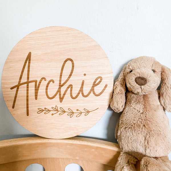 Personalised Wooden Name Plaque With A Cute Floral Wreath