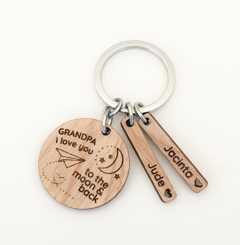 We love you to the moon and back personalised wooden keyring (dedicate to any name you like)