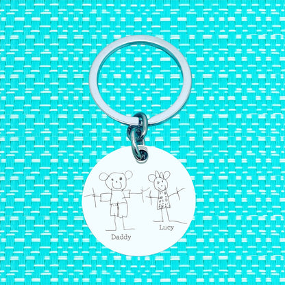 Personalised Handwriting or Drawing Keyring – Custom Engraved Keepsake Keychain