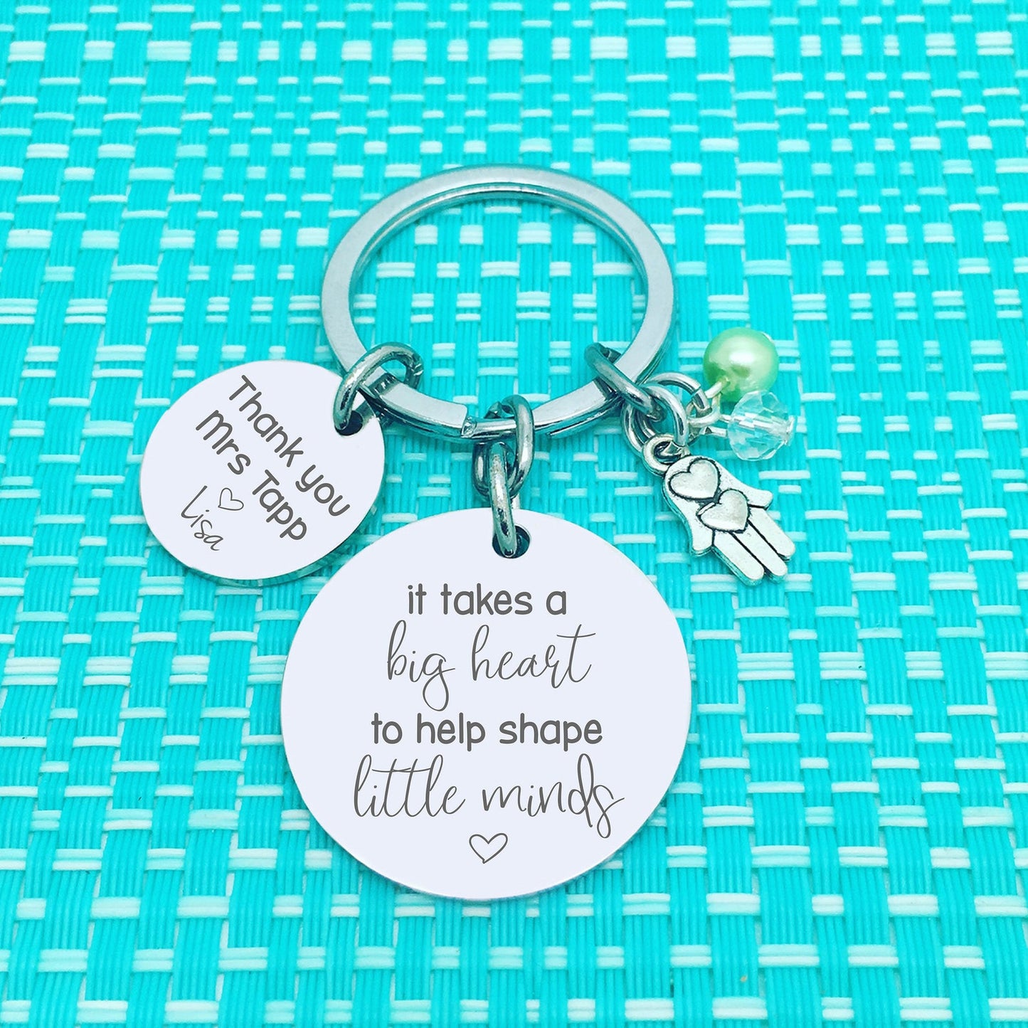It Takes A Big Heart To Help Shape Little Minds Personalised Keyring (Personalised Teacher Gift)
