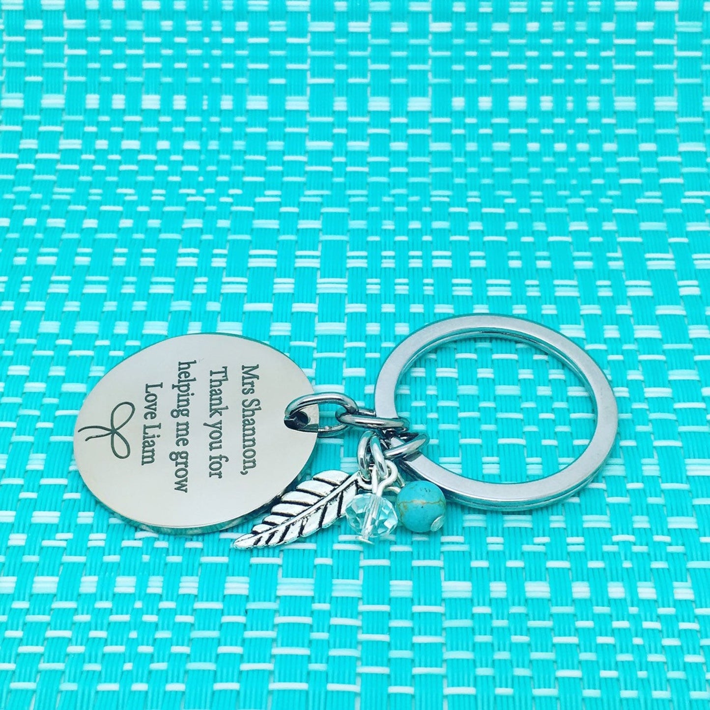 Thank You For Helping Me Grow Personalised Keyring, Bow Design (Personalised Teacher Gift, End of Year Gift, Gift for Teacher)