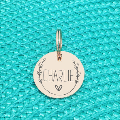 Rose Gold Personalised Dog Tag, Luger Design with Heart Image (Personalised Dog Tag / Personalised Cat Tag)