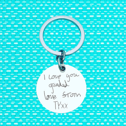 Personalised Handwriting or Drawing Keyring – Custom Engraved Keepsake Keychain
