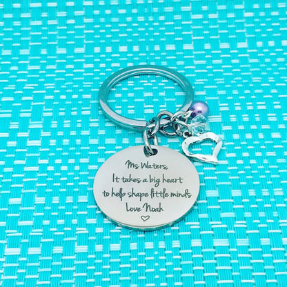 It Takes A Big Heart To Help Shape Little Minds Personalised Keyring (Teacher Gift, Personalised Teacher Gift)