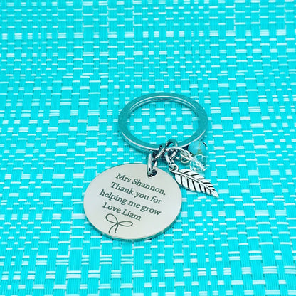 Thank You For Helping Me Grow Personalised Keyring, Bow Design (Personalised Teacher Gift, End of Year Gift, Gift for Teacher)