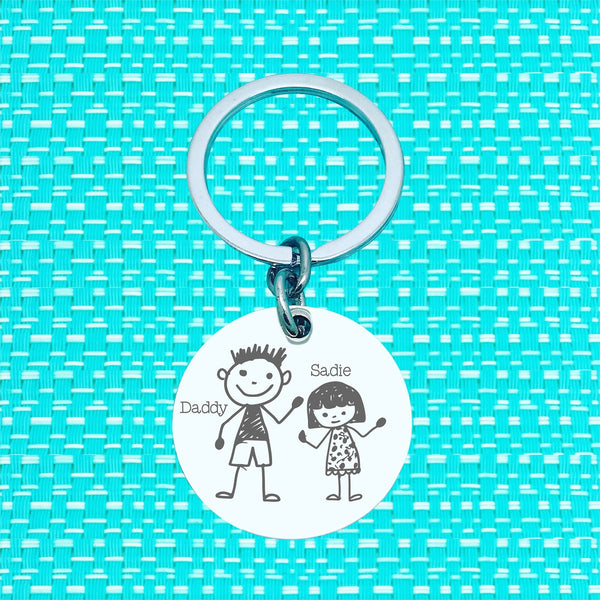Custom Kids Drawing or Handwriting Keyring, Unique Father's Day Gift Idea