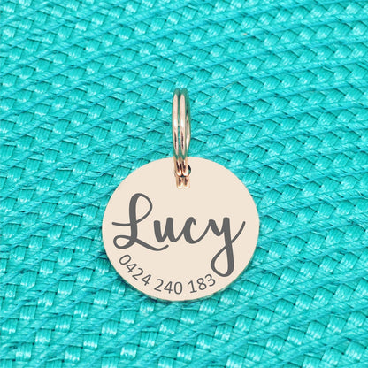 Rose Gold Personalised Dog Tag, River Design with number on front (Personalised Dog Tag / Personalised Cat Tag)