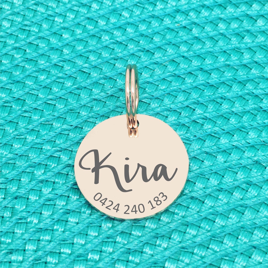 Rose Gold Personalised Dog Tag, River Design with number on front (Personalised Dog Tag / Personalised Cat Tag)
