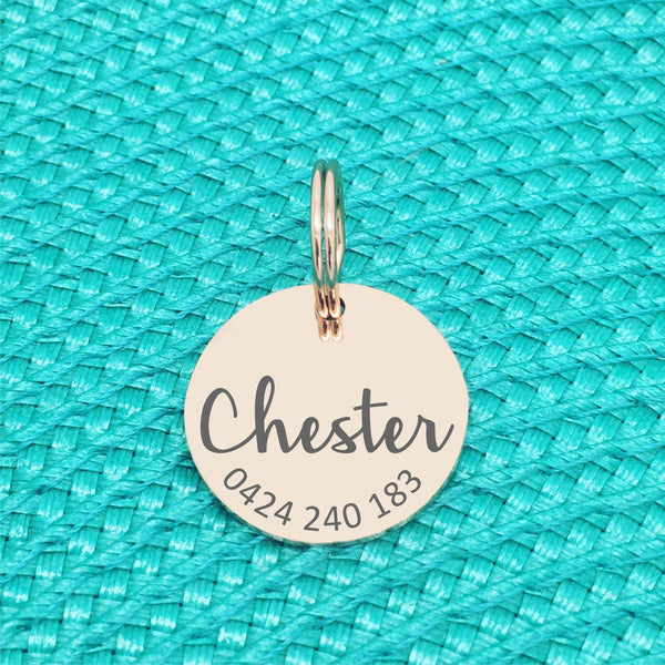 Rose Gold Personalised Dog Tag, River Design with number on front (Personalised Dog Tag / Personalised Cat Tag)