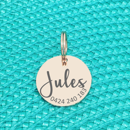 Rose Gold Personalised Dog Tag, River Design with number on front (Personalised Dog Tag / Personalised Cat Tag)