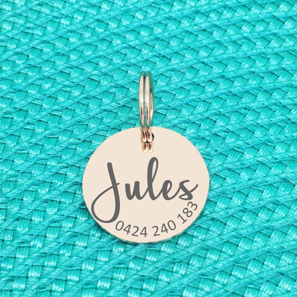Rose Gold Personalised Dog Tag, River Design with number on front (Personalised Dog Tag / Personalised Cat Tag)